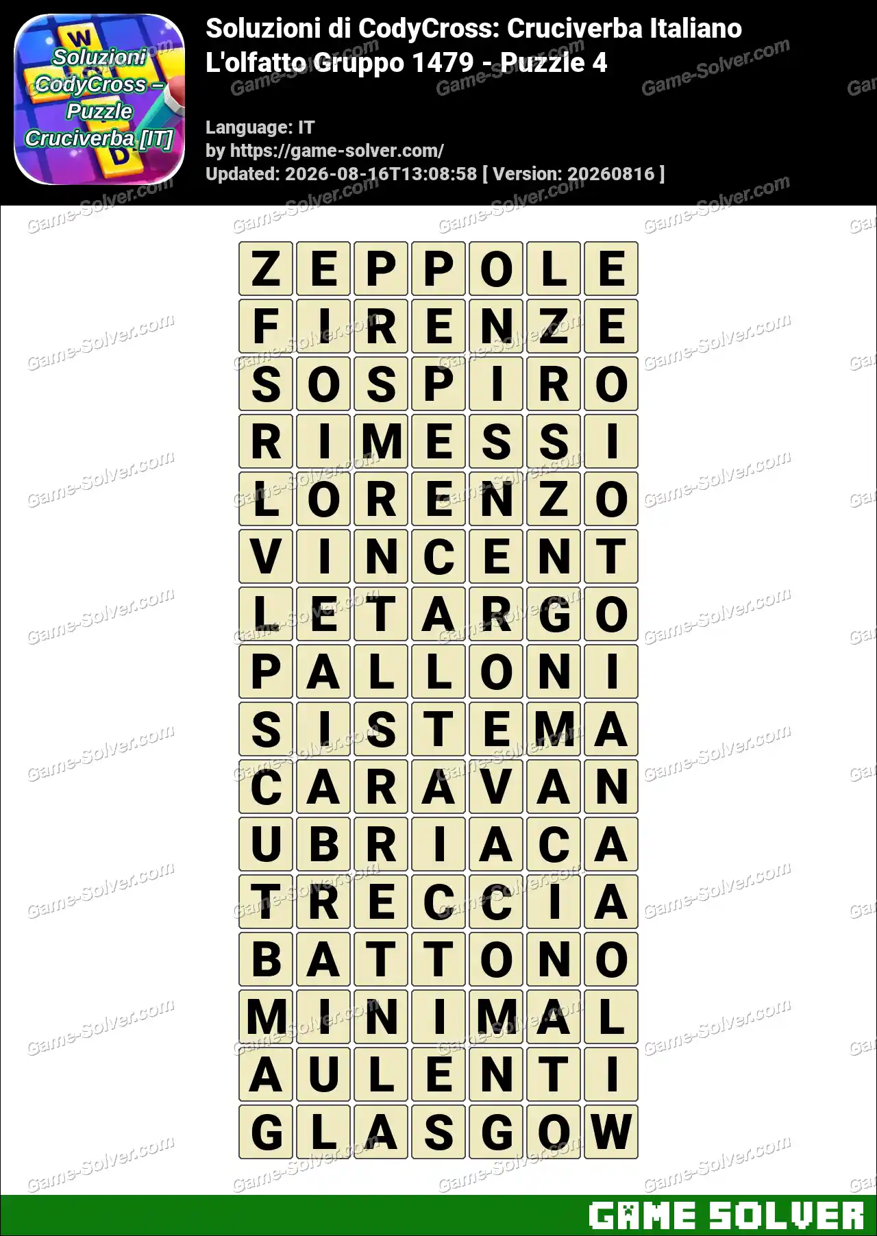 Soluzioni di CodyCross: Cruciverba Italiano L’olfatto Gruppo 1479 – Puzzle 4